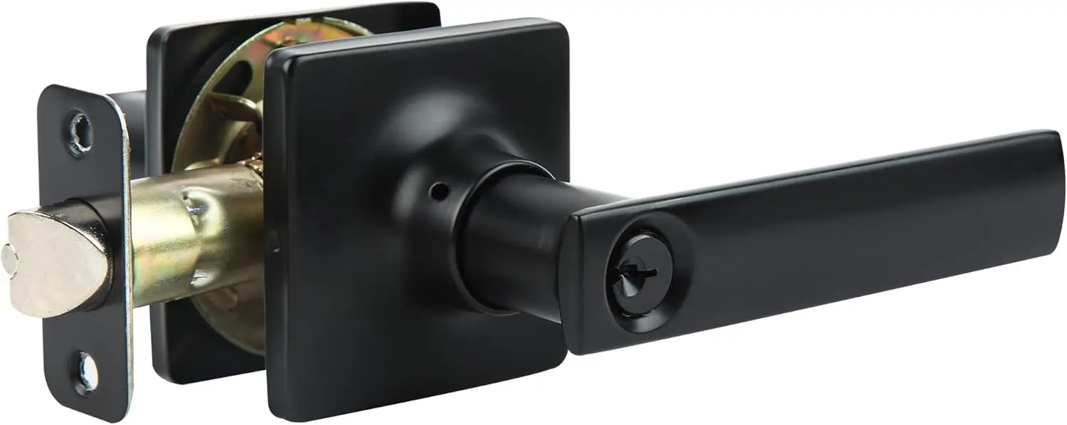 

Square Locking Door Lever with Keys, Reversible for Right & Left Doors, Secure Entry Handle for Office Bedroom
