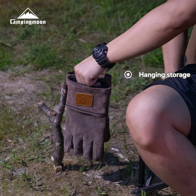 CAMPINGMOON Outdoor Flame-retardant and Heat-insulating Cowhide Double-layer Detachable Design Fire Gloves