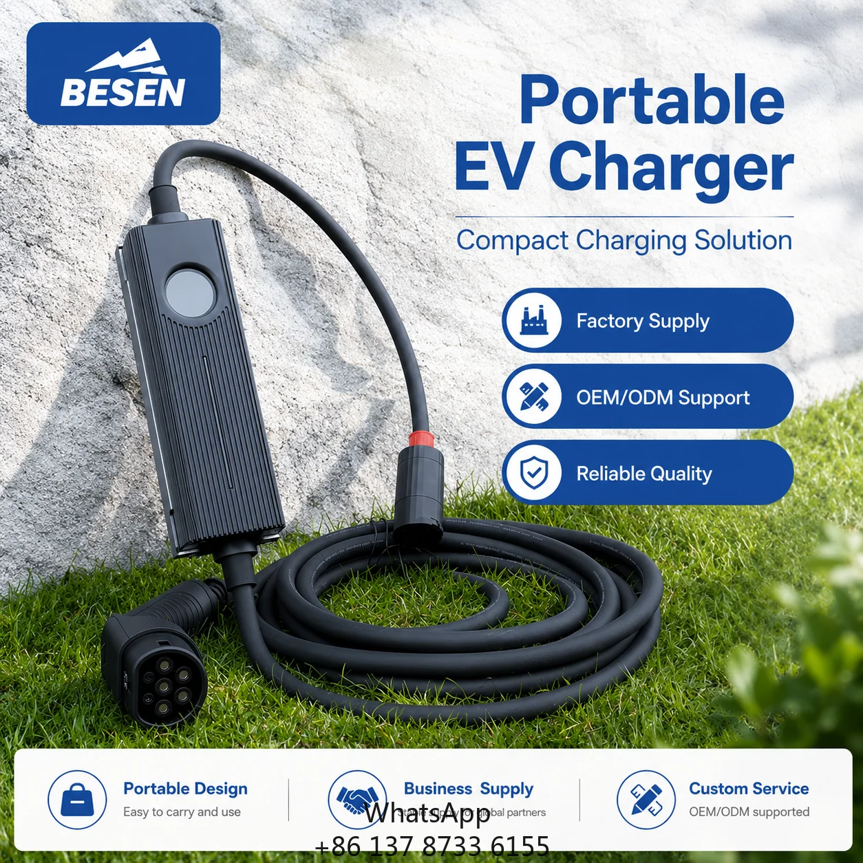 Current Switching 22kw Portable Ev Charger Type 2 With Touch Screen