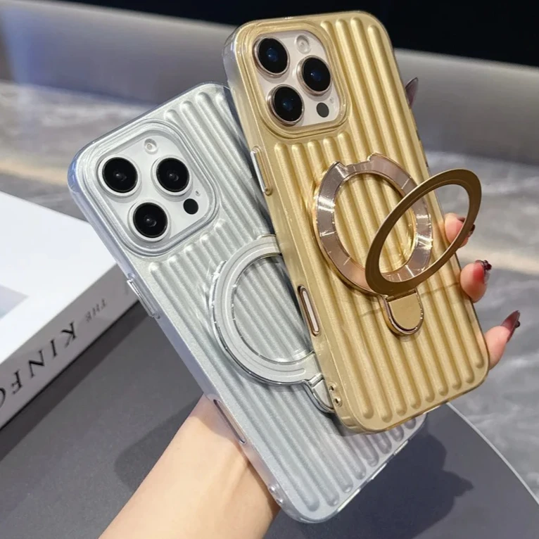 Trendy Striped Phone Case with Kickstand For Magsafe Case For iPhone 17 16 15 14 13 12 11 Pro Max Air Plus Cover Shockproof Case