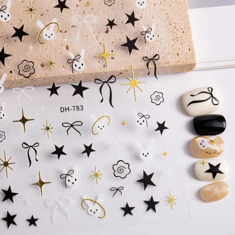 Cherry Bow Nail Stickers, Graffiti Cat Star Nail Stickers Accessories, Essential DIY Nail Stickers for Women At Home