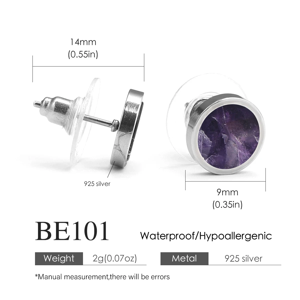 

925 Silver Natural Stone Earrings For Both Boys And Girls, Natural Gemstone Amethyst Obsidian Aquamarine Jewelry Gift