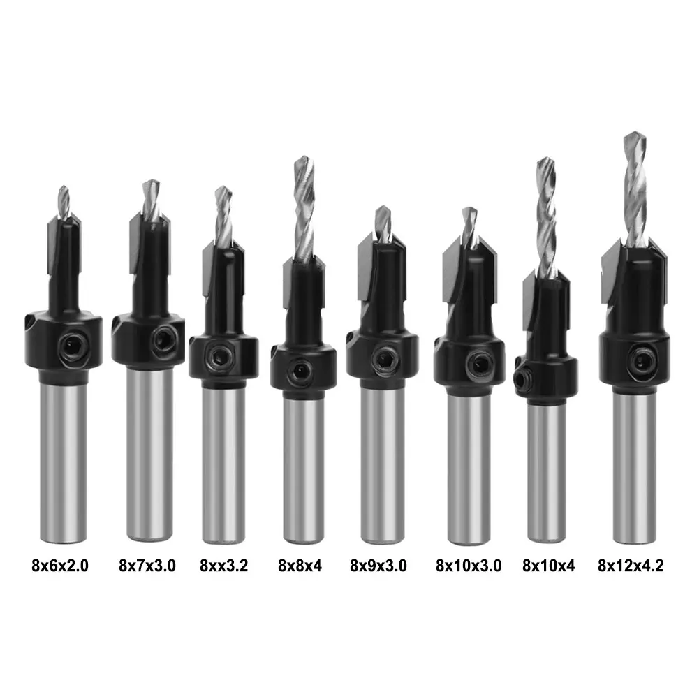 8mm Shank HSS Countersink Router Bit for Woodworking with Wear Resistant Hard Alloy Blade and External Cooling Technology