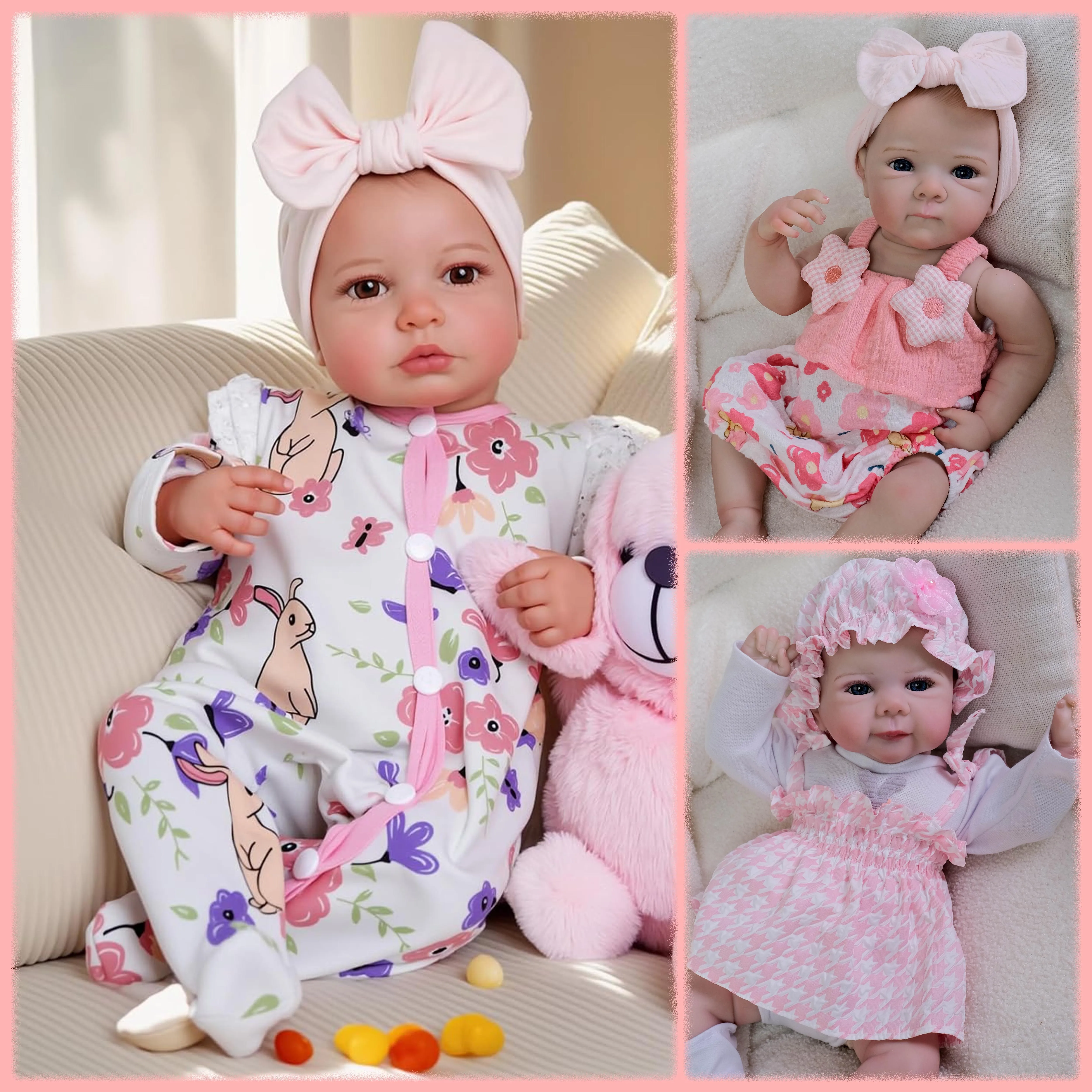 Lalka Reborn Bettie/Juliette/Loulou, całe ciało malowane winylem, włosy, 19 cali, realistyczny niemowlak, wielowarstwowa malowidło skóry, widoczne żyły.