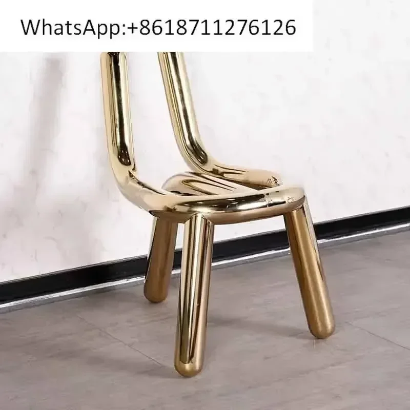 1pcs Nordic Luxury Stainless Steel Chair Metal Curved Irregular Creative Dining Chair Art Stool Makeup Seat Modern Home