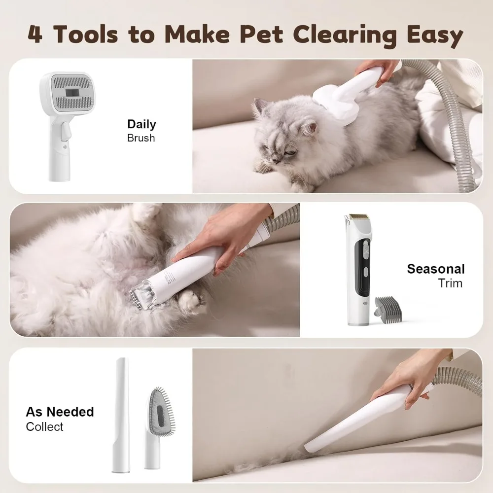 Dog Grooming Kit & Dog Grooming Vacuum  12Kpa Suction Pet Vacuum Grooming Kit with Low Noise 3 Suction Mode