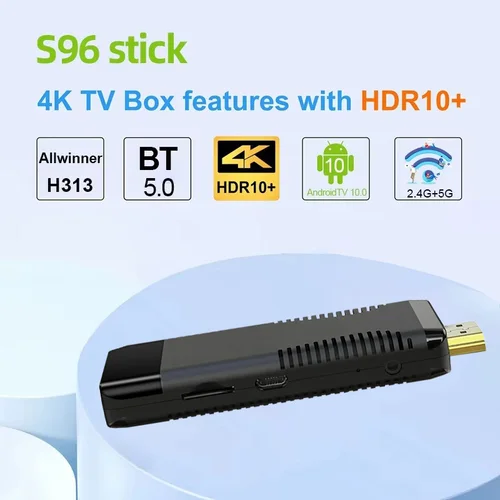 Imagen 2 del producto S96 Smart TV Stick Android 10 ATV Allwinner H313 2,4G/5G WIFI Dual BT5.0 Airplay aplicación preinstalada TV Stick iptv