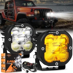 3 Inch LED Light Pods 3000K Amber & 6500K White Spot / Flood / Combo Fog Driving Lamp with DT Wiring Harness For Truck SUV 4WD