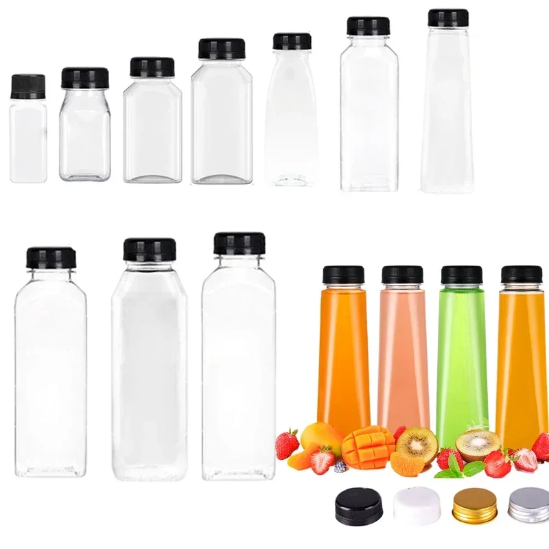 10pcs Empty 60ML-500ML Clear Plastic Juice Bottles Portable Reusable Water Bottle Juicing Smoothie Milk Containers with Funnel