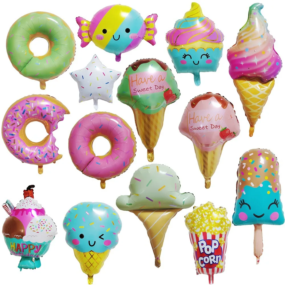 Donut Ice Cream Aluminum Film Balloon Cute Colorful Ice Cream Popcorn Children\'s Birthday Party Decoration School Gift