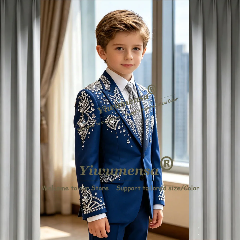 Brilliant Beaded Stones Boy's Suit Set For Wedding Single Breasted Jacket Pants 2 Piece Children Versatile Multi Occasion Tuxedo