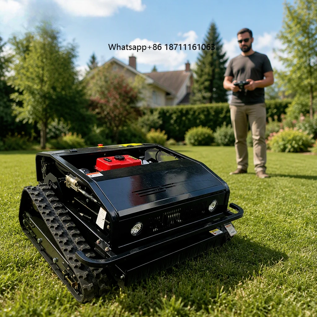 Remote Control Crawler Lawn Mower 800mm Cutting Width 45° Climbing  Robotic Slope Grass Cutter  Optional