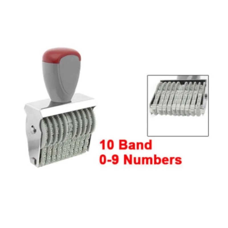 Office 10 Band 5mm x 3mm Rubber 0-9 Numbers Numbering Stamp Gray Red