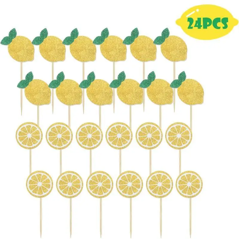 24 Stück Frucht-Kuchenaufsätze, Sommer-Thema, Kuchendekoration, Zitrone, Erdbeere, Kirsche, Cupcake-Aufsätze, Hochzeit, Geburtstag, Cupcake-Dekor – Detail 5