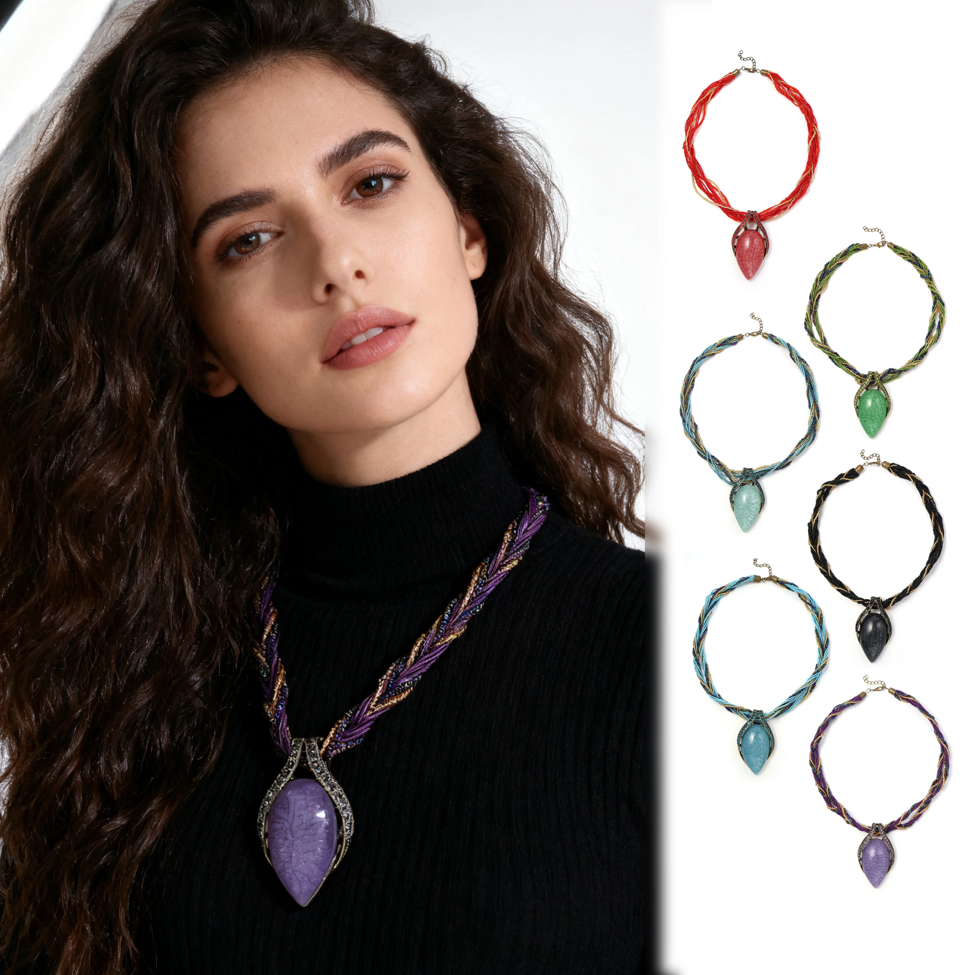 خمر البوهيمي قلادة العرقية الوطنية نمط الرجعية التجارة الخارجية بيان مجوهرات أنيقة هدية للنساء الأم زوجة #6