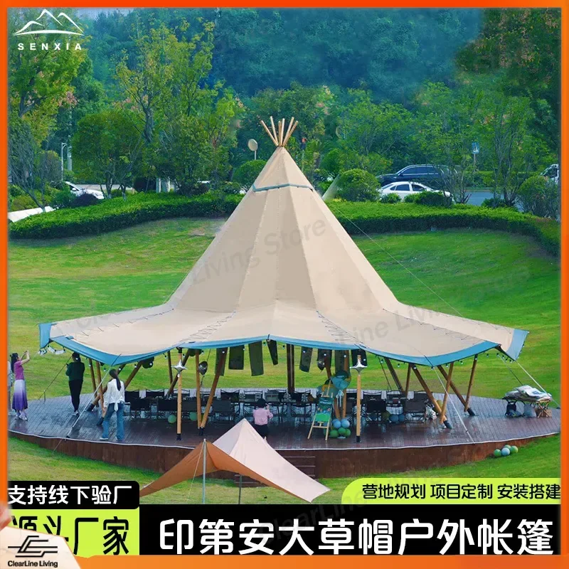 

Large Tipi Tent for Camping Outdoor Shade Canopy Luxury Wild Campsite Reception Catering Event 72-Person Capacity Straw Hat