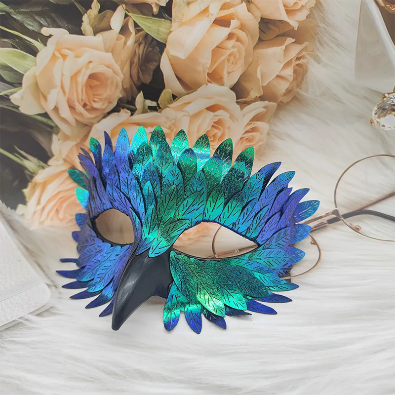 Halloween Exquisite Bird Beak Mask Masquerade Colorful Mask Carnival Black Half-Face Owl Feather Mask Animal Masks