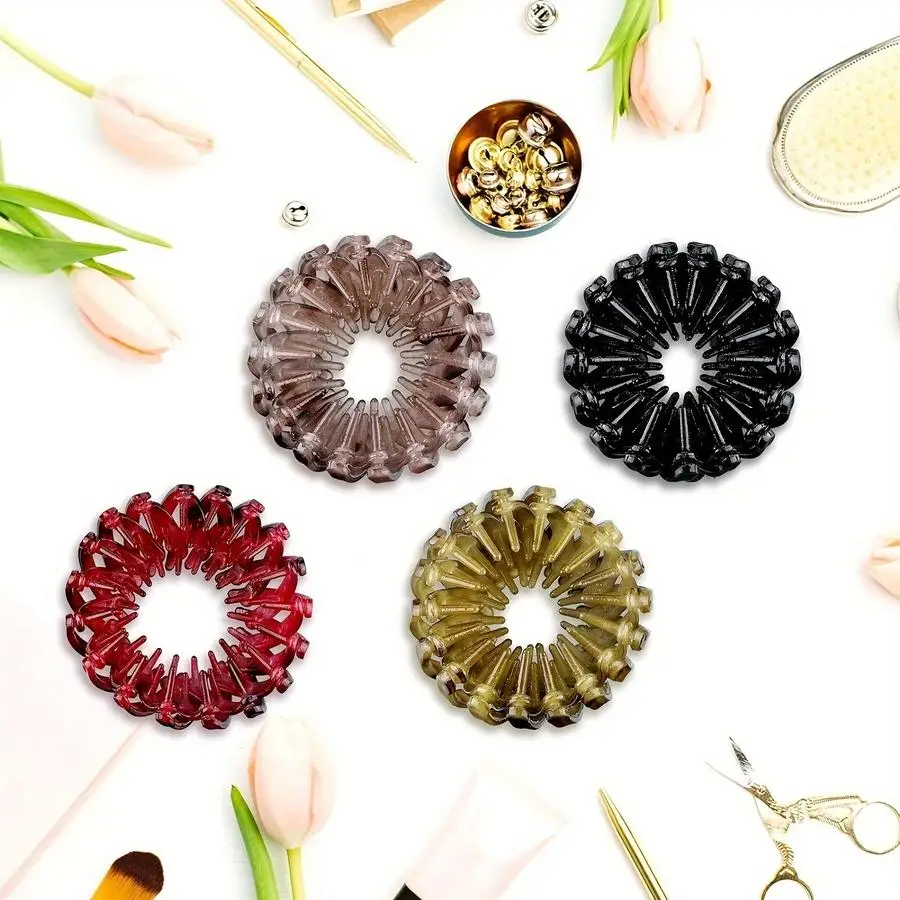 1/5/10/20/50/100pcs Fashionable Bird's Nest Magic Hair Clip for Women; Expandable Ponytail Hairband; Retro Geometric Elastic Hai