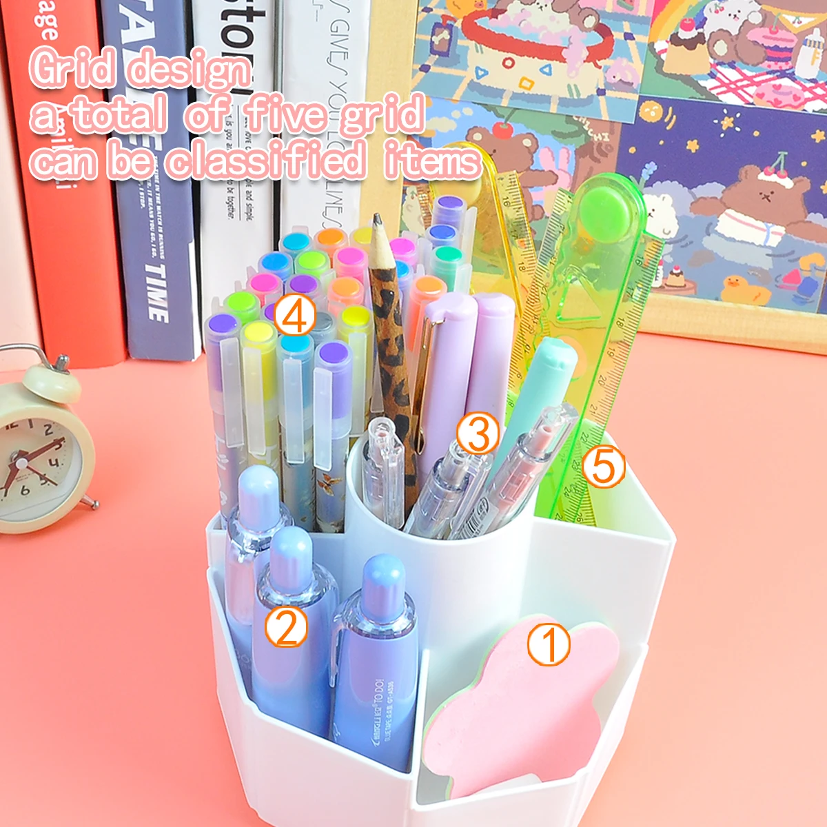 Tempat pensil meja multifungsi, tempat pensil putar 360 derajat kapasitas tinggi kreatif untuk perlengkapan sekolah & kantor