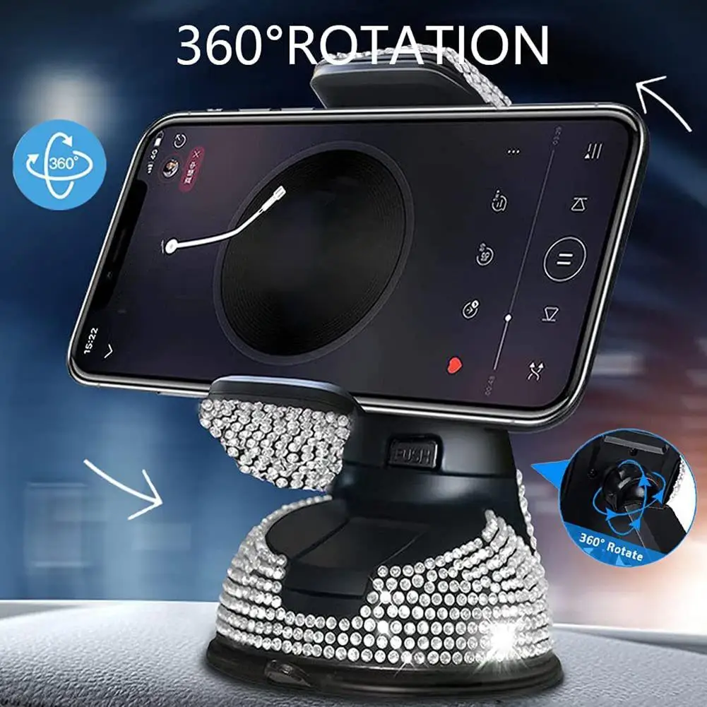 For Mobile Phone Car Holder Crystal Diamond Car Phone Holder Universal 360° Rotatable Secure Perfect For Easy Navigation B5T3