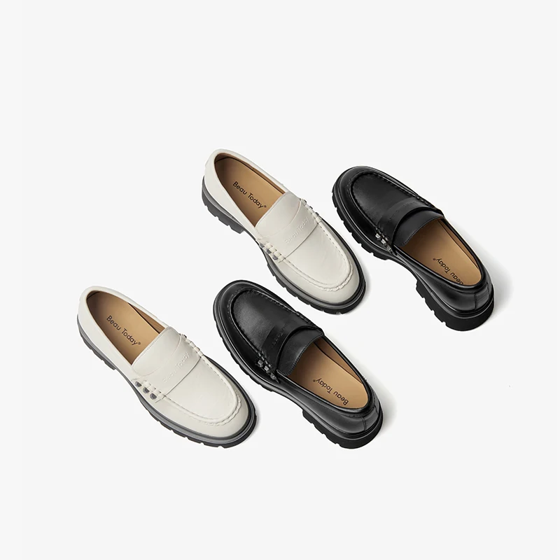 BEAUTODAY Basic mocassini donna vera pelle tinta unita con rivetto decorazione scarpe donna comodo Slip On Daily Flats 26422