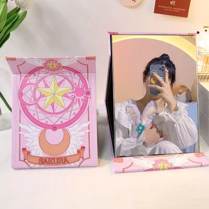 Anime Magic Sakura Makeup Mirror Student Dormitory Desktop Desktop Makeup Mirror Girl Birthday Gift PU Folding High-definition