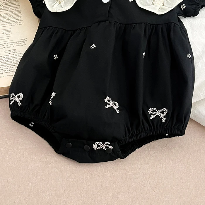 2025 neue Sommer Neugeborenen Baby Mädchen Strampler 0-24 M Baby Mädchen Kleidung Spitze Kragen Baumwolle Stickerei Bogen kleinkind Baby Mädchen Overall – Detail 5