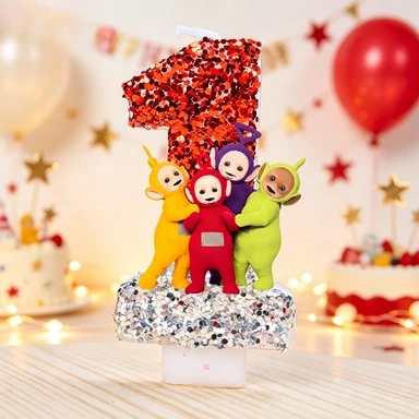 Teletubbies-Charakter Geburtstagstortenkerzen Ungiftige Wachsstäbchen in Lila, Grün, Gelb, Rot für Jungen, Mädchen und Babypartys