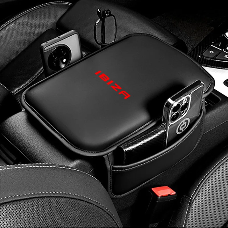 Center Console Arm Rest Protector Leather Car Armrest Box Pad Storage Pocket for Seat Ibiza FR XL SE  Auto accessories interior