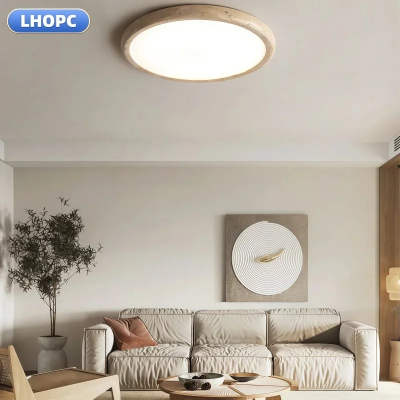 Nordic Yellow Agate Simple Ceiling Light, Vintage Cream Style, High-End Living Room, LED Modern Dining Room Decorative Texture