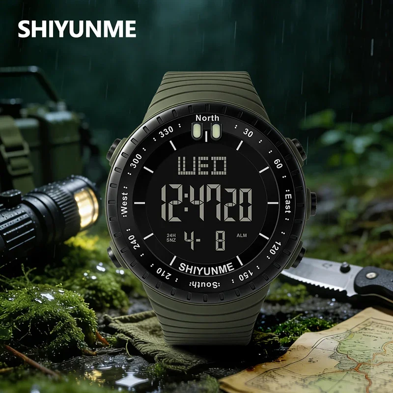 SHIYUNME 1pc New Men's Electronic Watch Large Dial LED Luminous Waterproof Outdoor Sports Multi Functional Digital Men's Watch