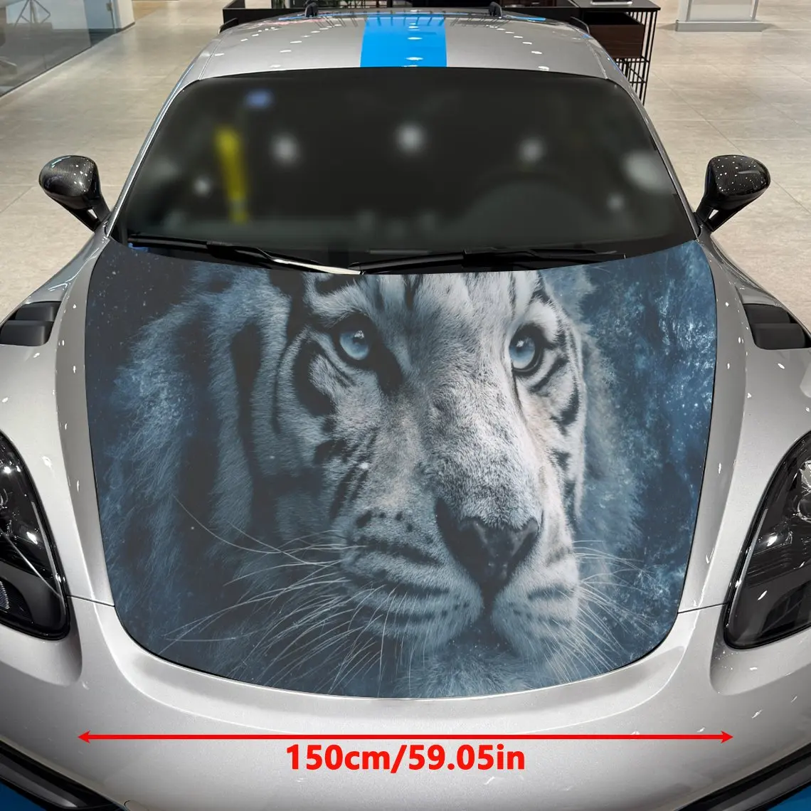 Car Decals A White Tiger In Cool Blue Tones Close - Up With Striking Blue Eyes, Distinct Stripes And Immersive Visual Depth Car