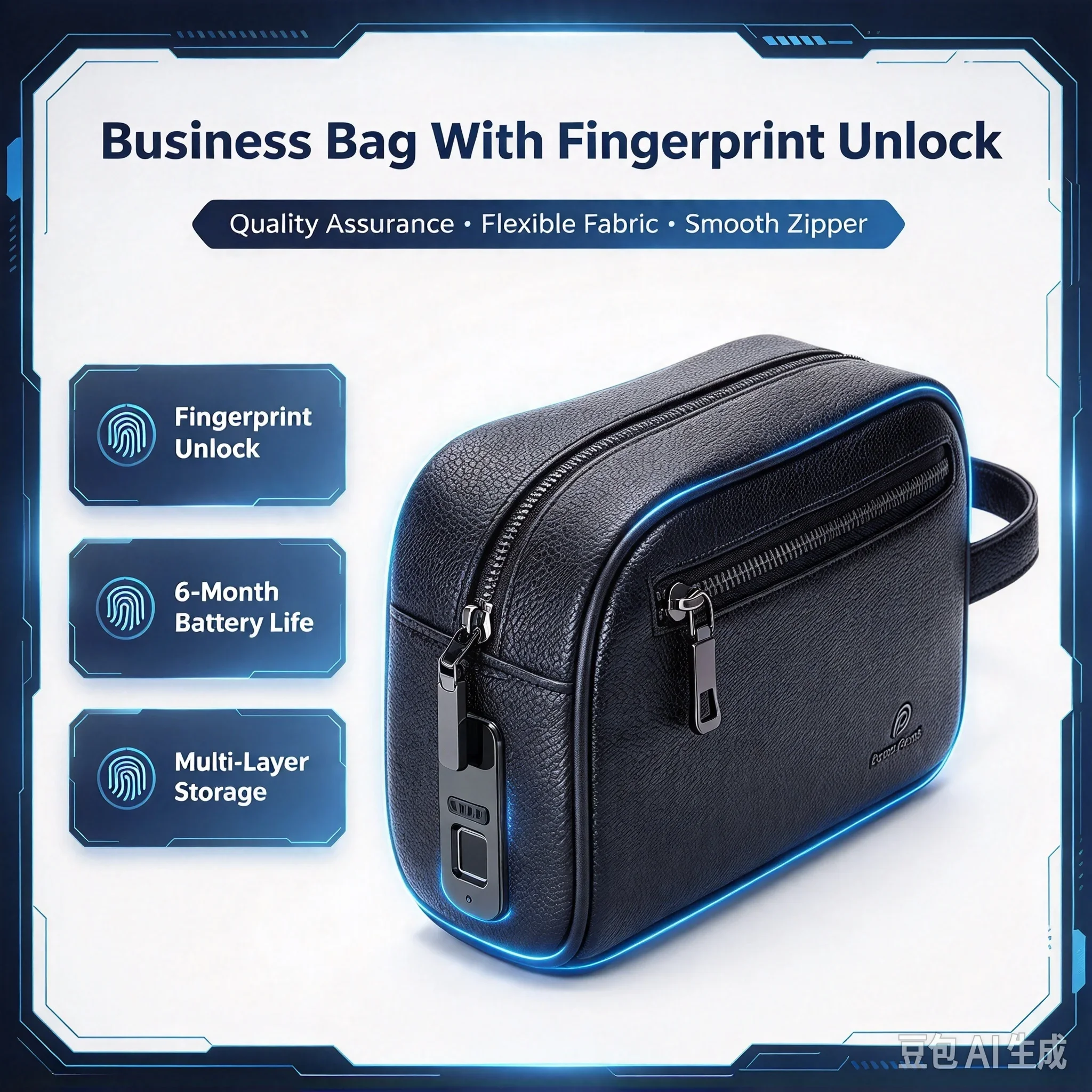 3 in 1 Men Fingerprint Lock Business Bag Premium Leather Waterproof Storage Pouch Wallet Card Holder For Keys Travel Organizer