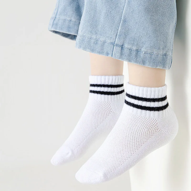 5 Pairs/Lot Summer New Children Cotton Socks Fashion Stripe Black White Gray For 1-12 Years Kids Teen Student Baby Girl Boy Sock