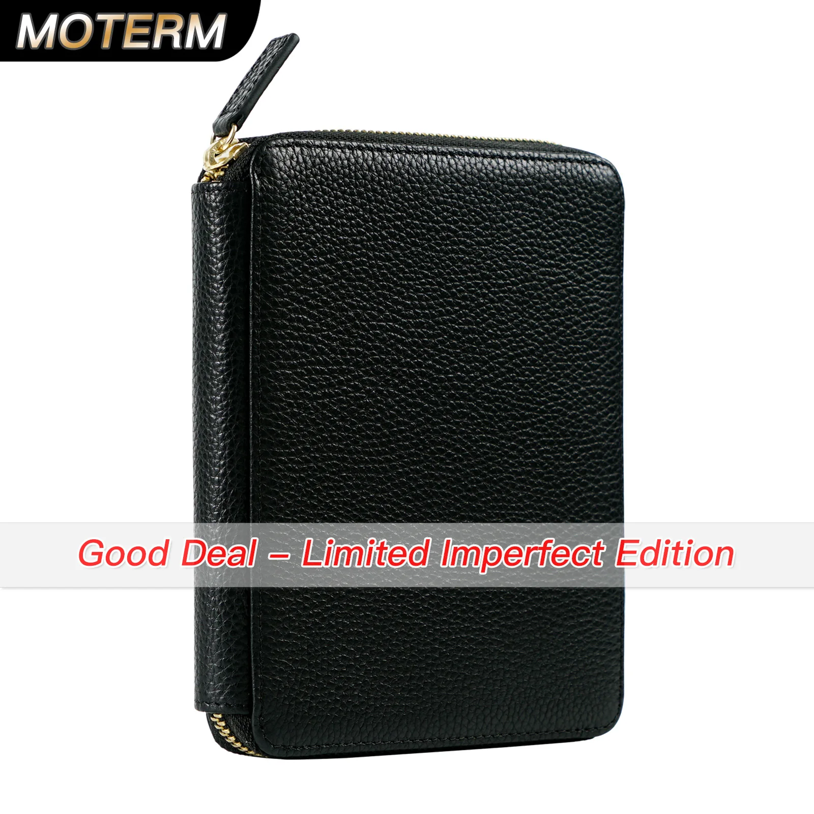 Limited Imperfec Moterm Genuine Leather Zippered Pen Pouch with 6 Pen Slots and a Snap Fastener Pocket Fountain Pen Case