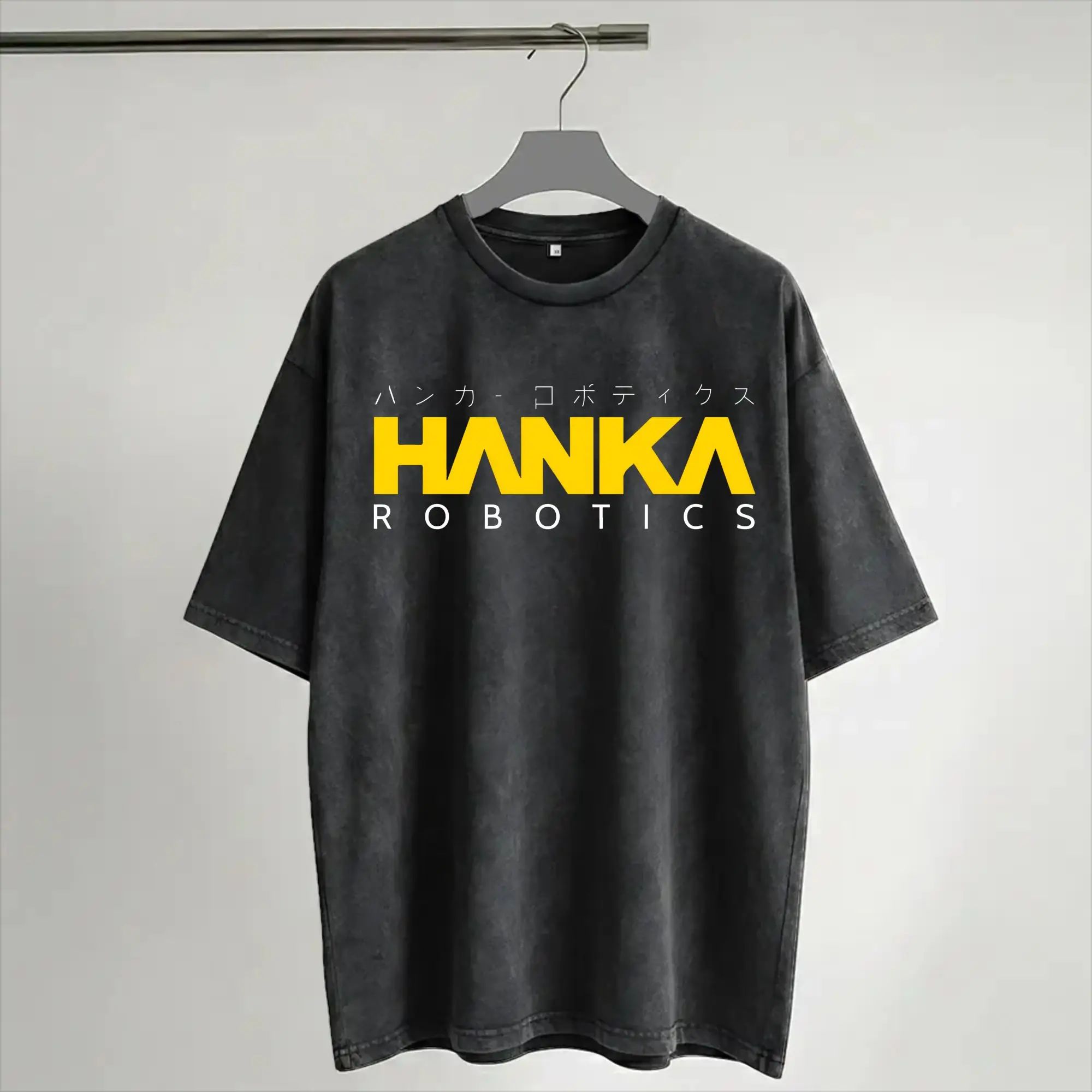Graphic Printed Hanka Robotics Logo Ghost In the Shell Washed Shirt Outfit Oversize T-Shirts  Men Women Tees