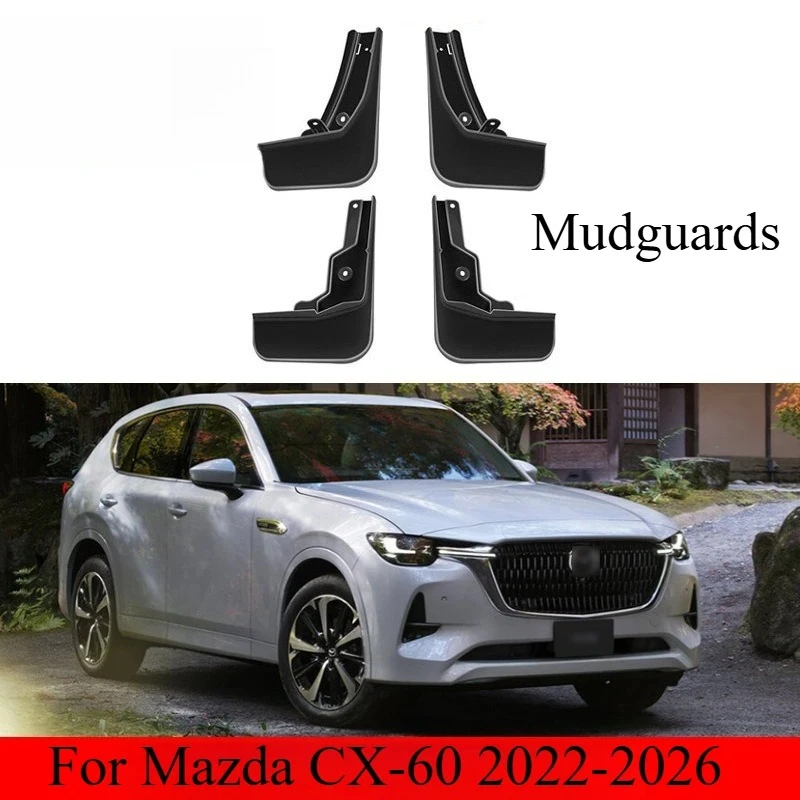 Image of Für Mazda CX-60 2022-2026 KH Schwarze Schmutzfänger aus ABS-Kunststoff, 4-teilig, Anti-Schlamm & Spritzschutz, Einfache Installation, Auto-Zubehör