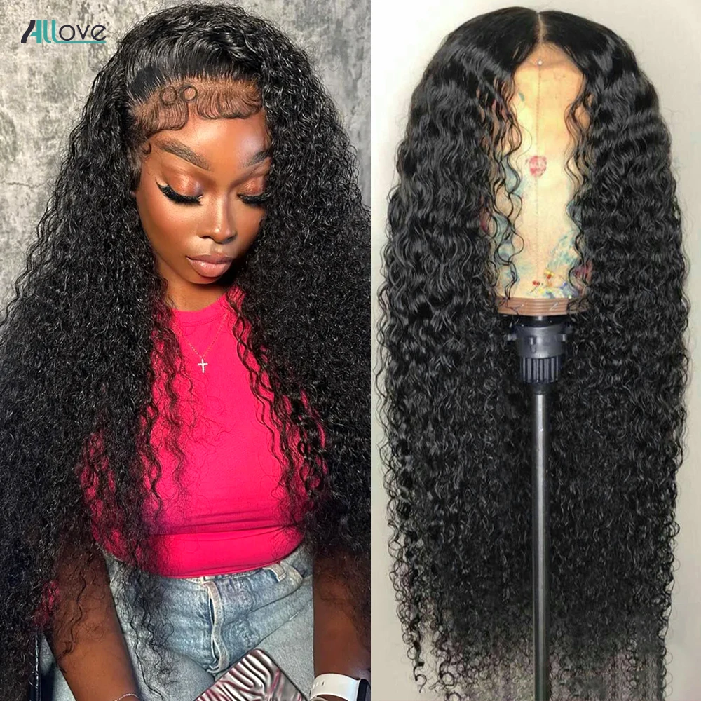 

Allove 180 Density Curly Human Hair Wig Transparent Lace Frontal Human Hair Wigs For Women Brazilian Remy Deep Curly Hair Wig