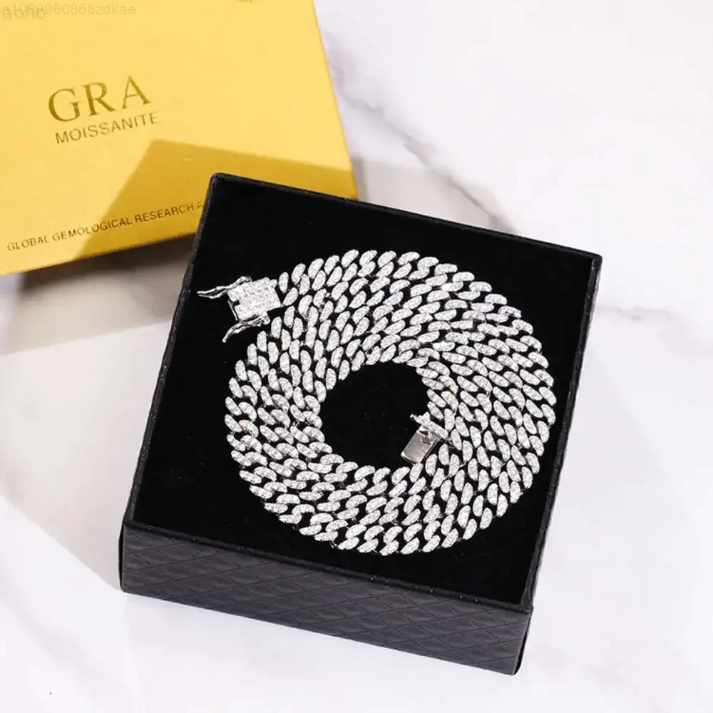

10mm Wide Single Diamond Chain Vvs Moissanite with Gra Certificate 18k Gold Plated S925 Cuban Link Chain