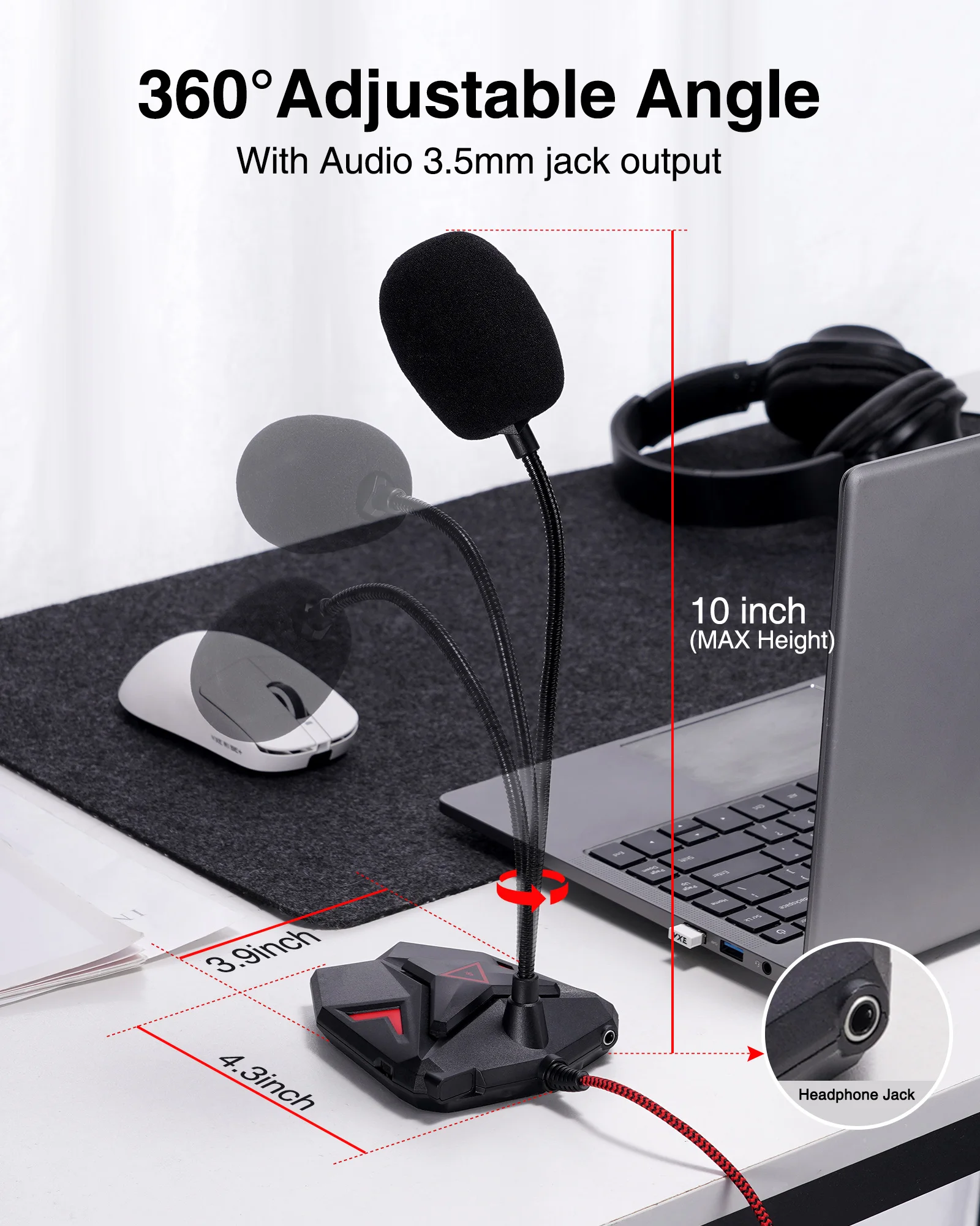 

Usb-конденсаторный микрофон Jamelo — регулируемая на 360 градусов гибкая шея, отключение звука в одно касание и шумоподавление для записи на Youtube, потоковой передачи