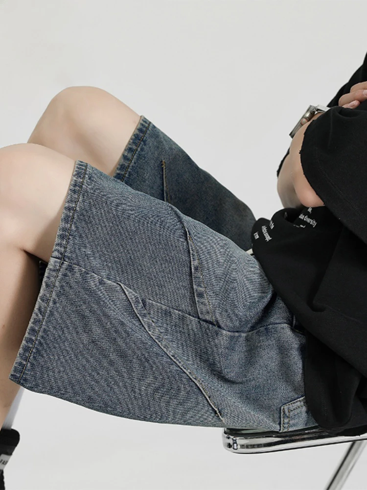 

Waed Vintage Men's Denim orts Casual Folded Street Sle Summer Five-Quarter American Leisure Pants Youth Trendy Wear