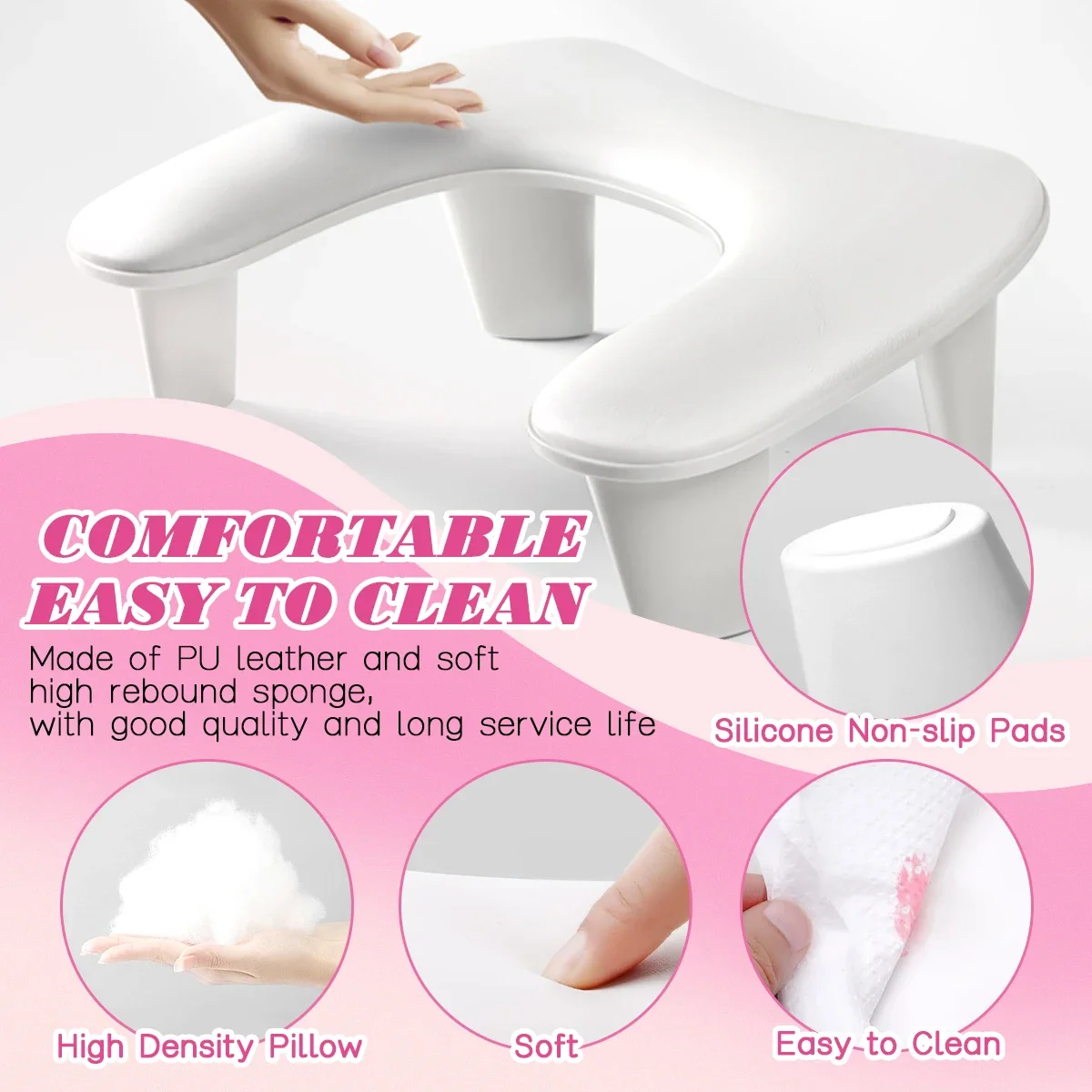 New Design Nail Hand Rests for Two Hands Soft PU Leather 15 Degree Tilted U Shaped Hand Pillow Nail Arm Rest Nail Salon Tools image 5