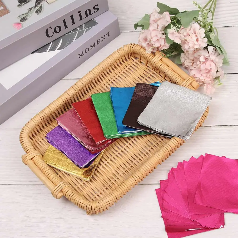 100 pcs Color Sewing Baking Tin Food Wedding Party Supplies Gilded Wrapping Paper Aluminum Foil Package Paper Candy Chocolate