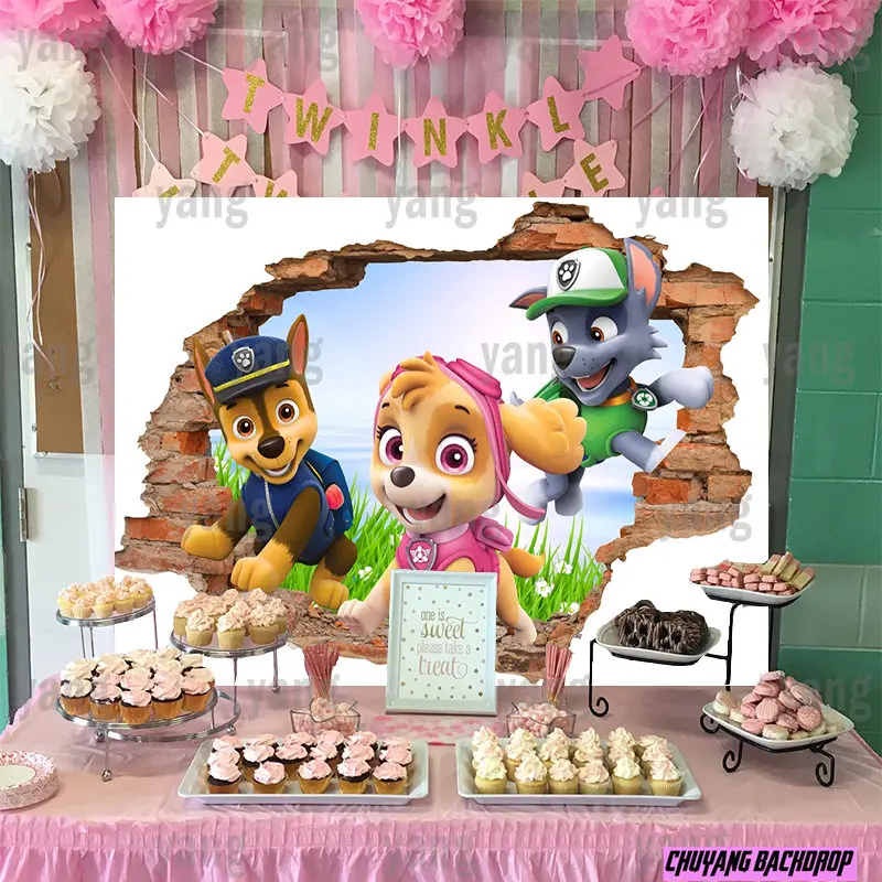 

Paw Patrol Dog Party Custom Photography Photocall Decoration Banner Rescue Chase Background Kids Birthday Photo Backdrop Boys