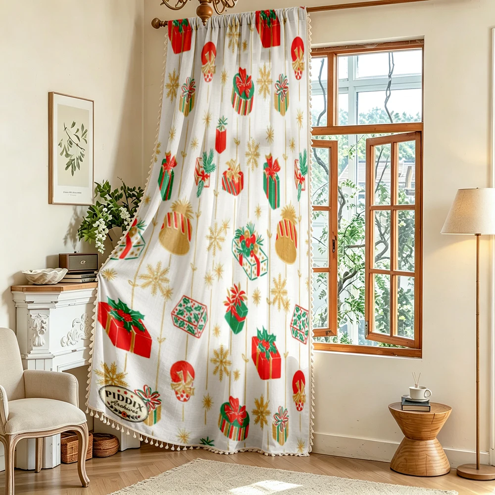 1PC Fruit Tassel Sheer Curtains, Strawberry, Digital Print, Linen Polyester, Bedroom Living Room Kitchen, Rod Pocket Polyester