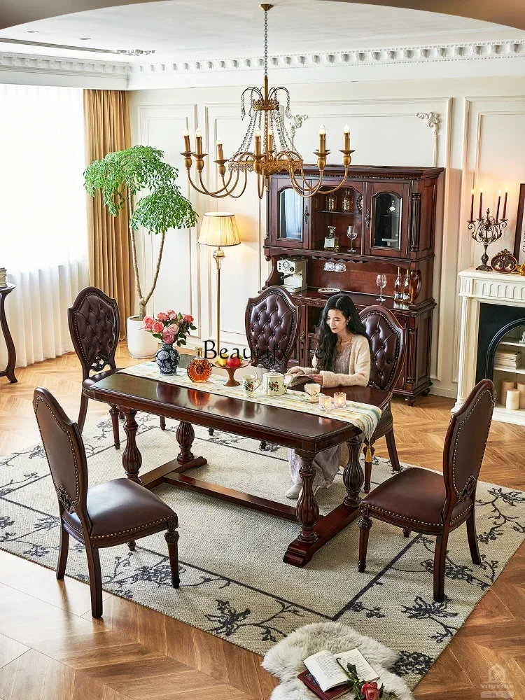 

NEW American solid wood dining table Golden teak all solid wood dining room Rectangle 1.5m dining table