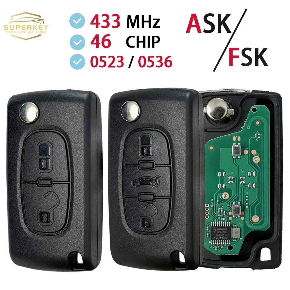 

Для Peugeot 207 307 308 407 607 807 Для Citroen C2 C3 C4 C5 C6 Xsara Berlingo HU83 VA2 ASK FSK ID46 433 МГц Откидной дистанционный автомобильный ключ