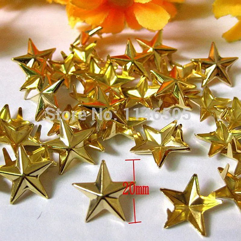 30pcs/lot 20mm Gold Studs Pentagram Spots Punk Rock DIY Metal Spikes Bag Shoes Bracelet Clothes Spikes and Rivet