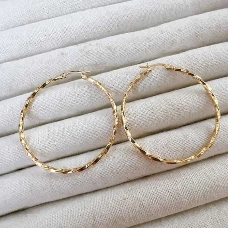 

Solid 18K Yellow Gold Earrings Women AU750 Gold 20mm Round Hoop Earrings