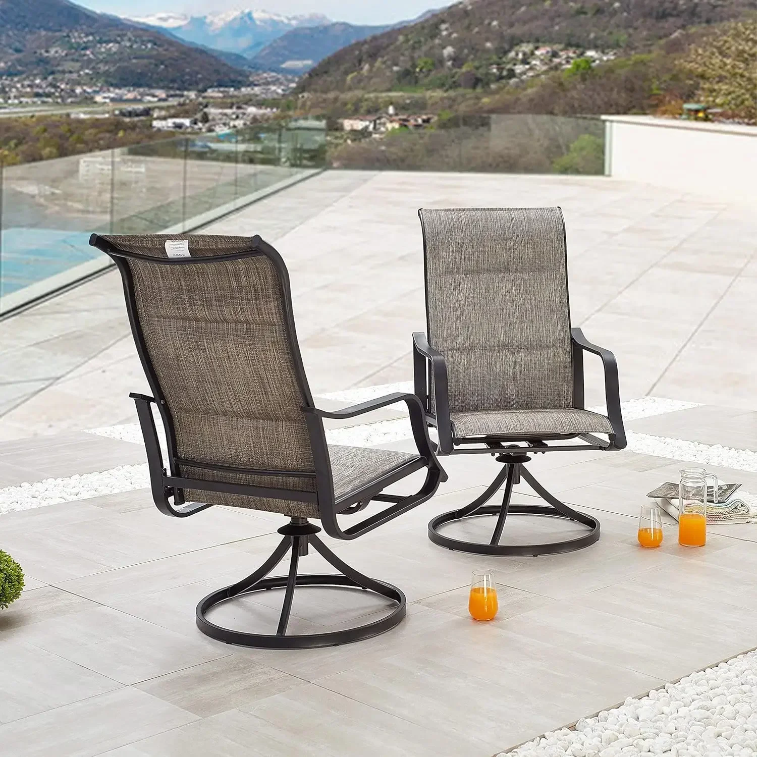 

Outdoor Patio Dining Chair Swivel Sling Rocker Set with Steel Metal Frame (Set of 2), Grey